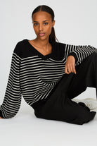 Black and ivory striped V neck jumper_1