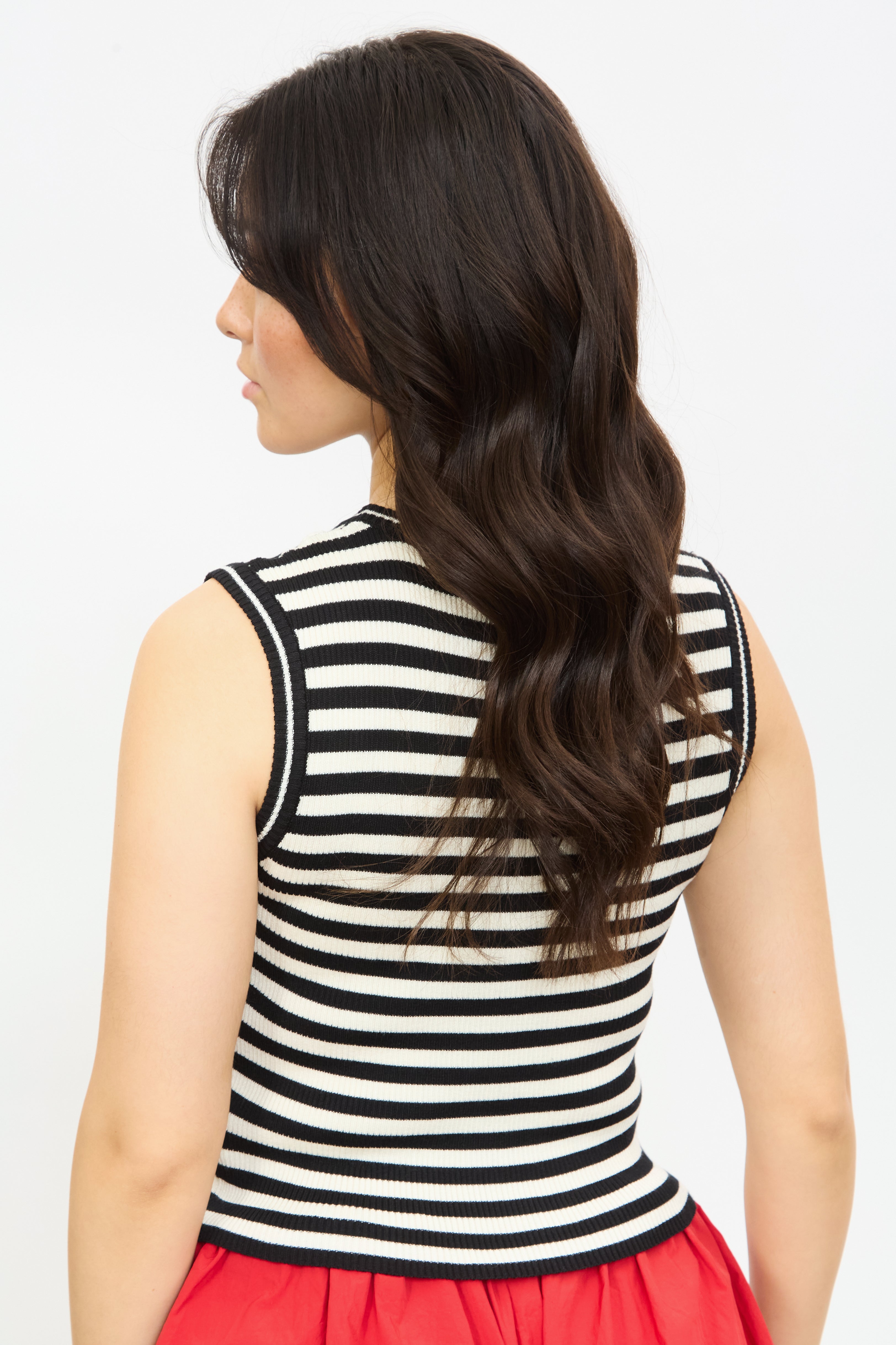 Black and ivory striped scoop neck knit tank_2