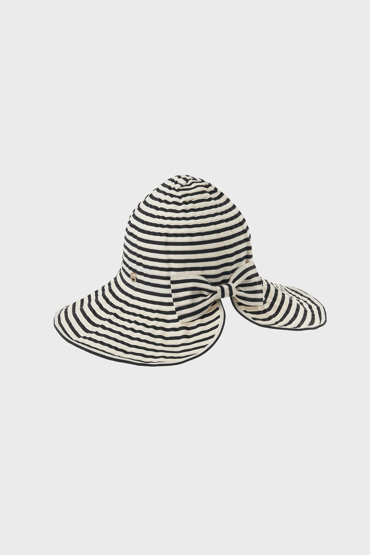 Black and ivory striped wide brim sun hat_1