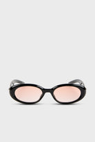 Black and pink lens slim wide frame sunglasses_1