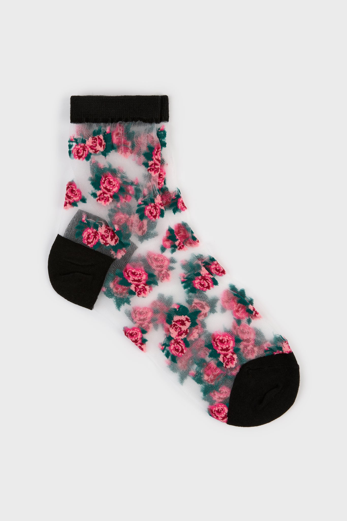 Black and pink rose floral sheer socks_1