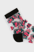 Black and pink rose floral sheer socks_2