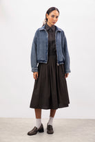 Black and white box check plaid pleated skirt_4