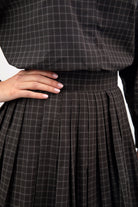 Black and white box check plaid pleated skirt_3