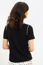 Black and white contrast collar knit tee_2