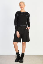 Black and white horizontal trim long sleeved top_5