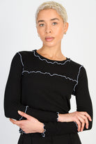 Black and white horizontal trim long sleeved top_2
