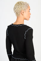 Black and white horizontal trim long sleeved top_3