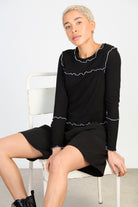 Black and white horizontal trim long sleeved top_1