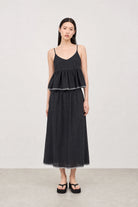 Black and white lace trimmed silky column skirt_4
