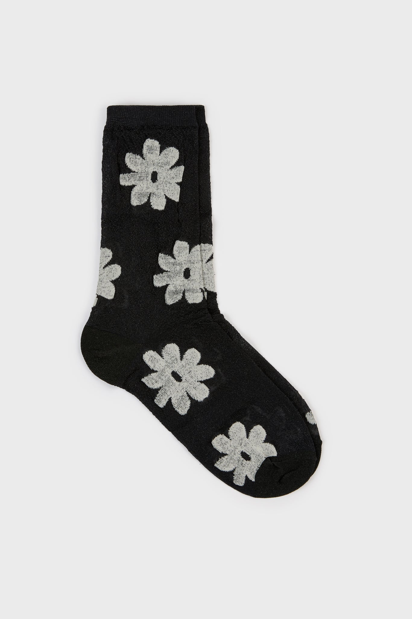 Black and white metallic sheer daisy socks_1
