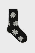 Black and white metallic sheer daisy socks_1
