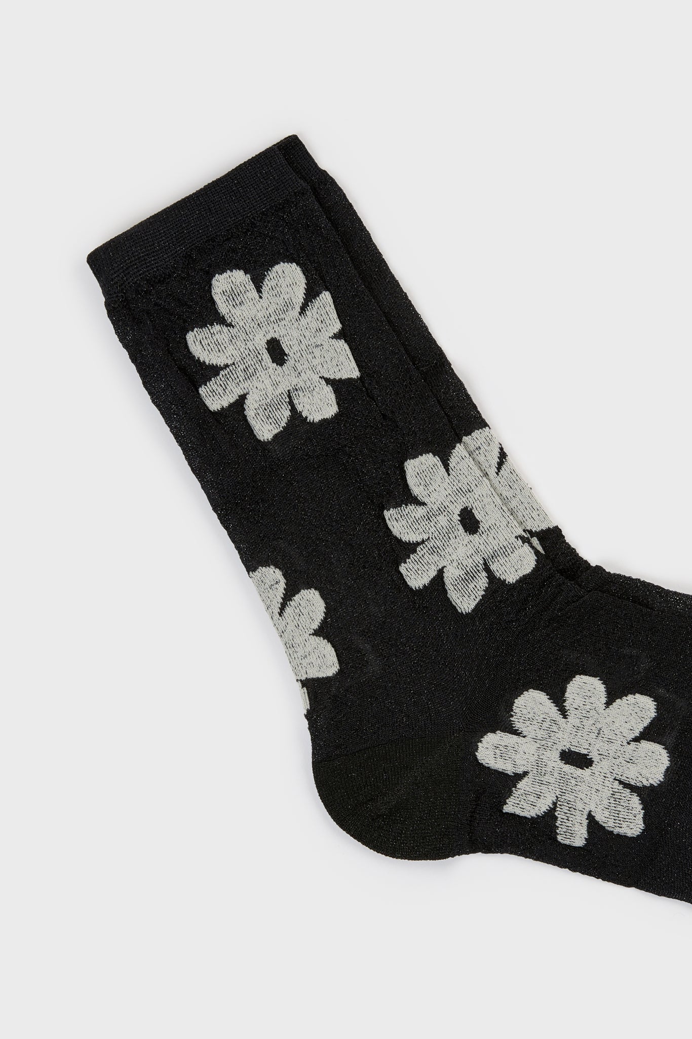 Black and white metallic sheer daisy socks_2