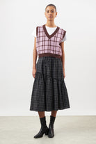 Black and white plaid diagonal tiered skirt_4
