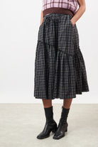 Black and white plaid diagonal tiered skirt_1