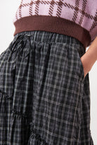 Black and white plaid diagonal tiered skirt_3