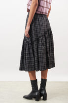 Black and white plaid diagonal tiered skirt_2
