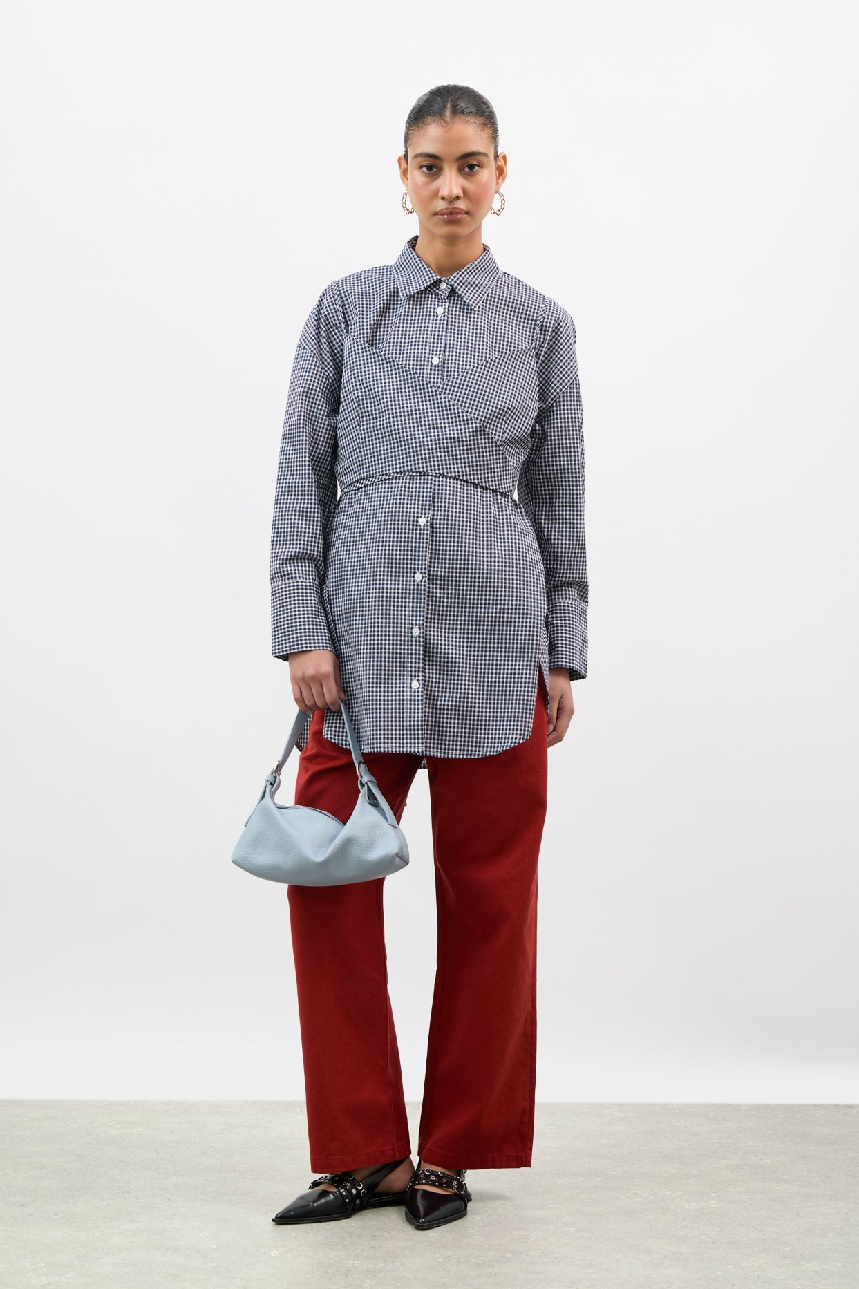 Black and white plaid layered shirt dress_4