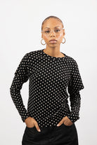 Black and white polka dot layered long sleeve top_2