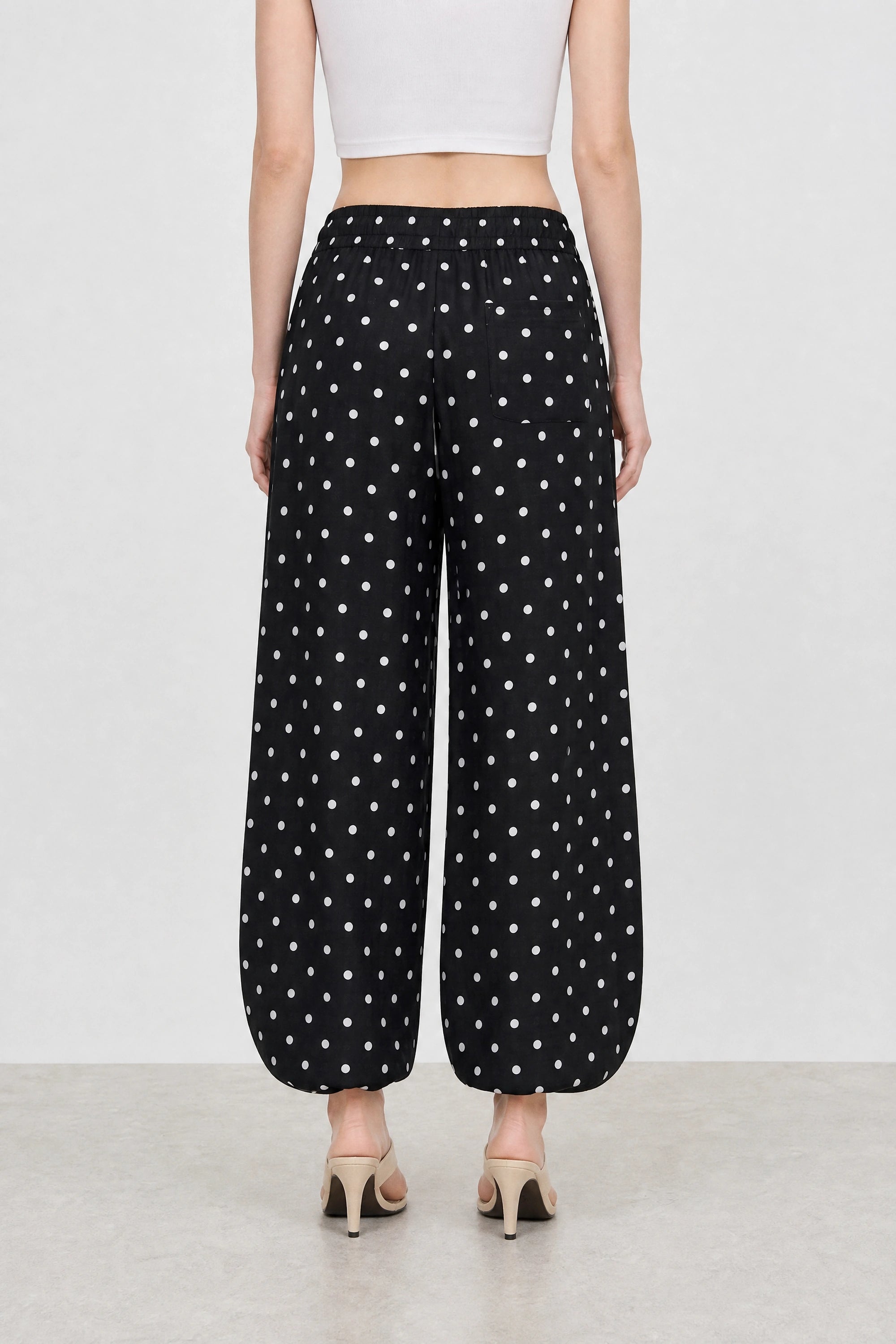 Black and white polka dot linen blend slouchy trousers_2