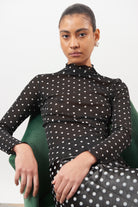 Black and white large polka dot mock neck top_5