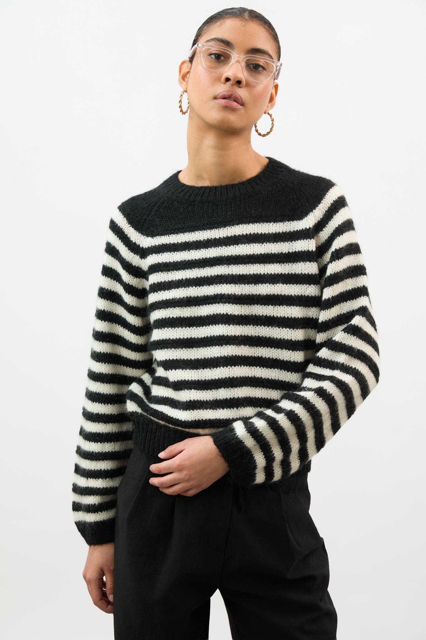 Black and white striped mohair wool blend jumper_1