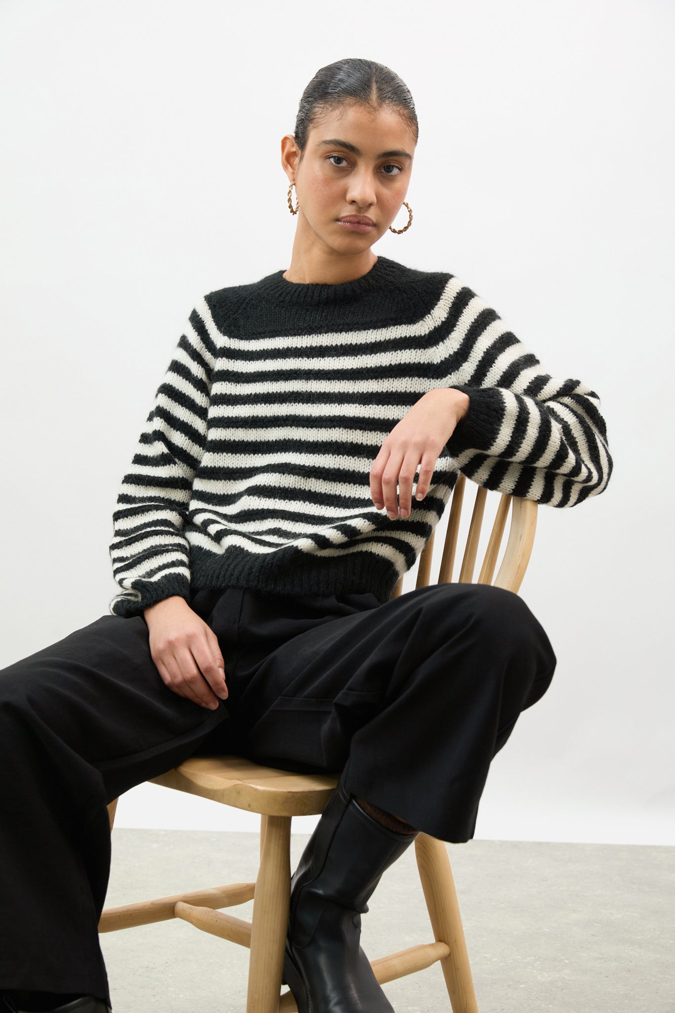 Black and white striped mohair wool blend jumper_5