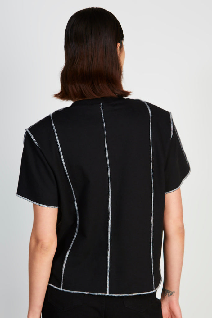 Black and white vertical trim padded shoulder tee_3