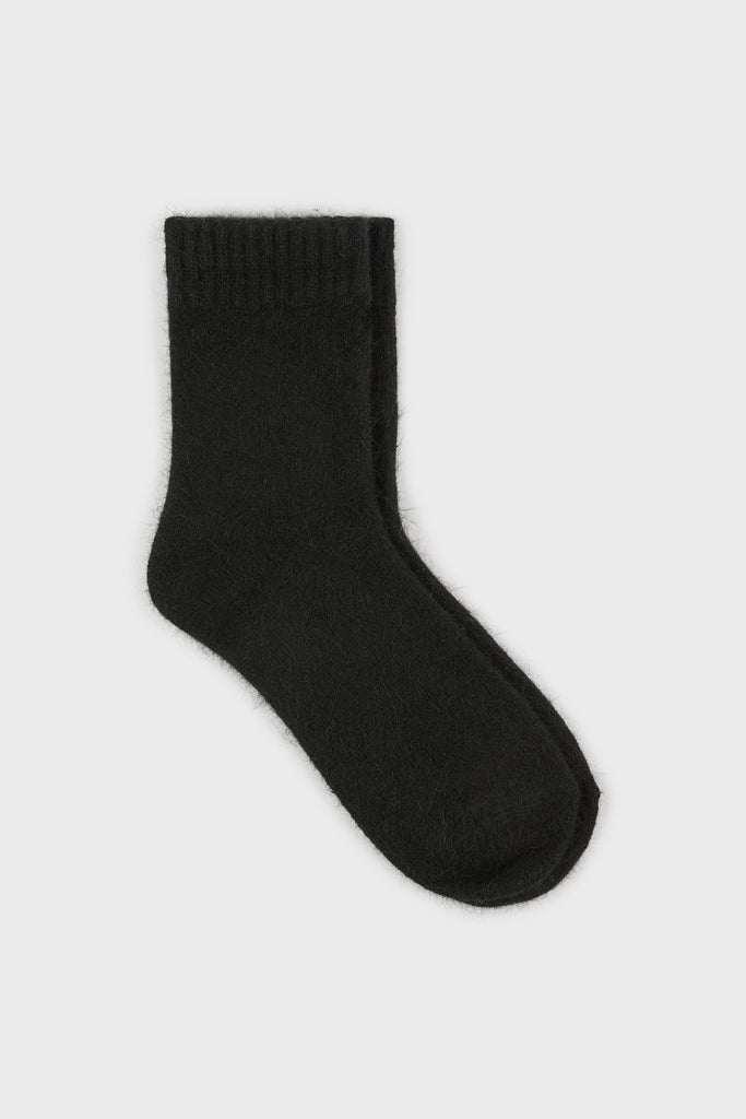 Black angora ribbed ankle trim socks_1