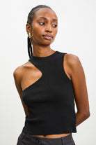 Black asymmetric neckline knit tank_1