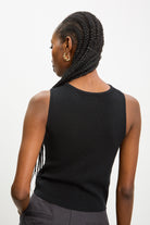 Black asymmetric neckline knit tank_2