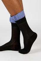 Black and blue checked ruffle trim socks_3