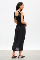 Black bow tie strap midi dress_2