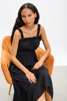 Black bow tie strap midi dress_5