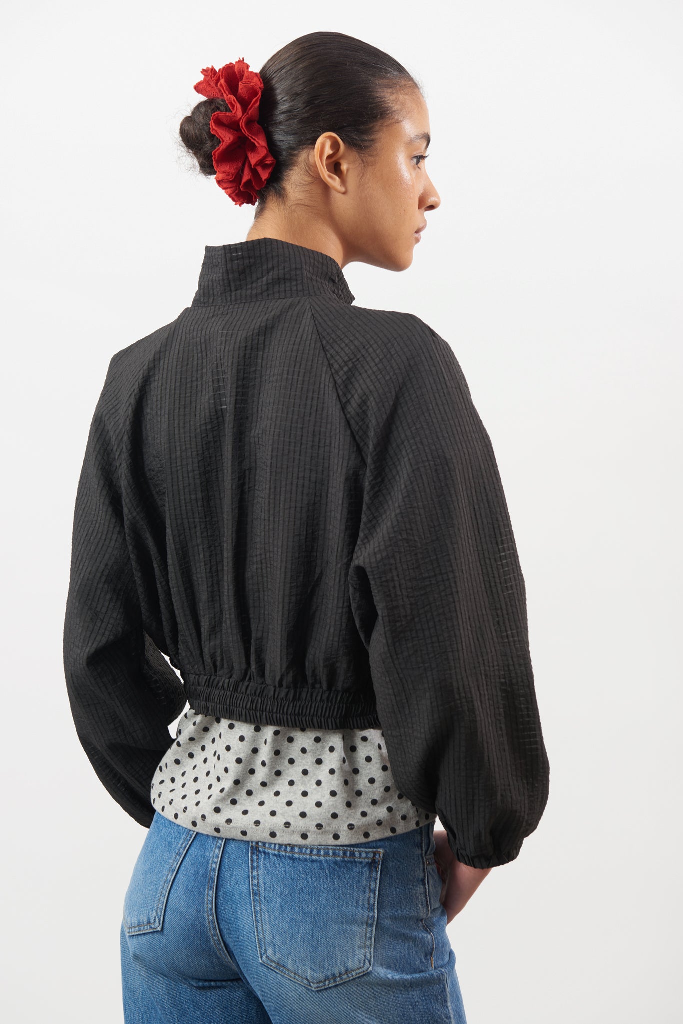 Black box check ruffle trim jacket_3