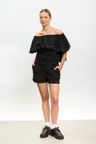 Black contrast stitch raw hem blouse_4