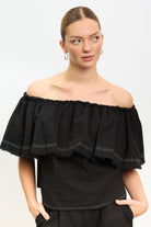 Black contrast stitch raw hem blouse_1