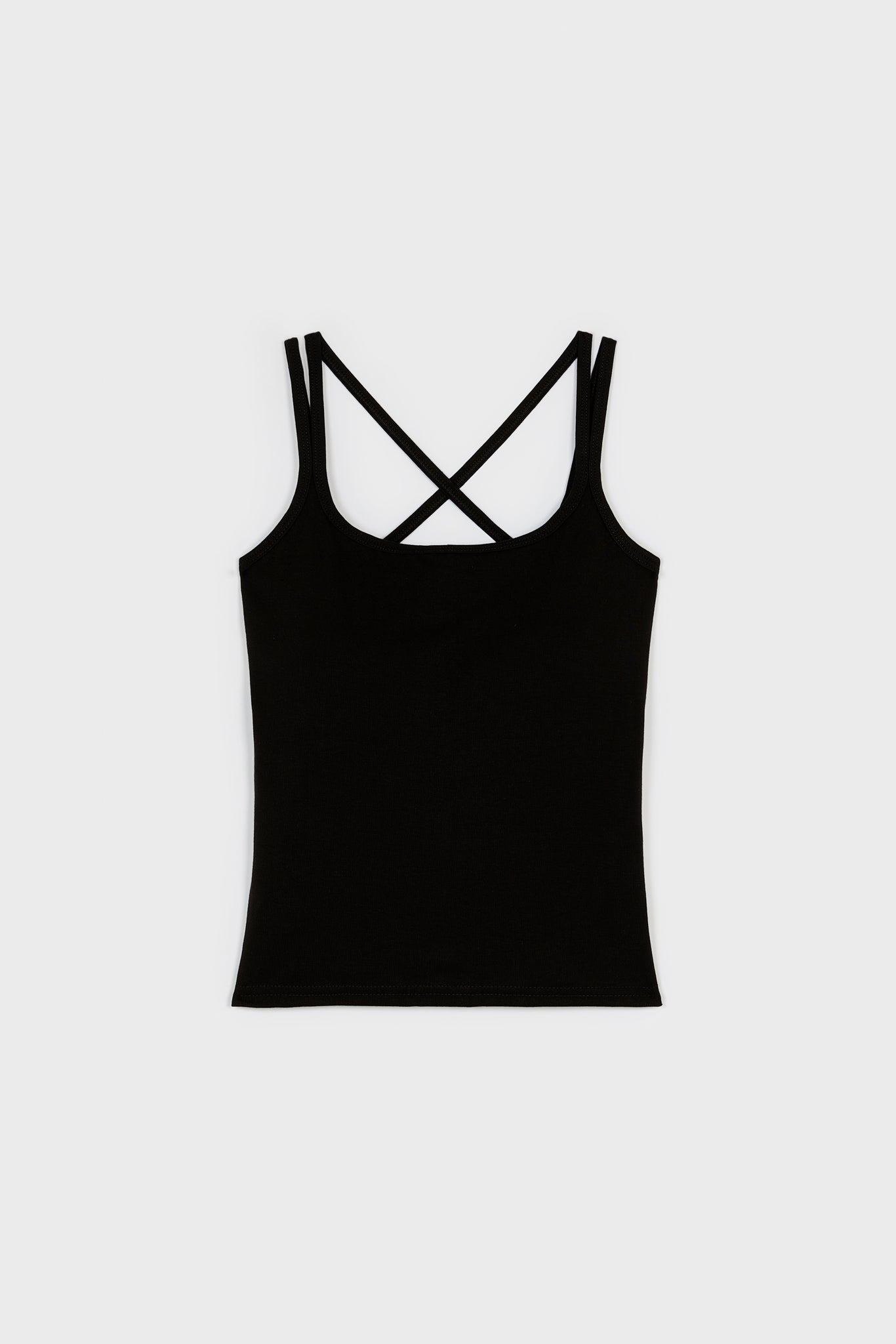 Black cross back stretch jersey tank top_1