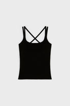 Black cross back stretch jersey tank top_1