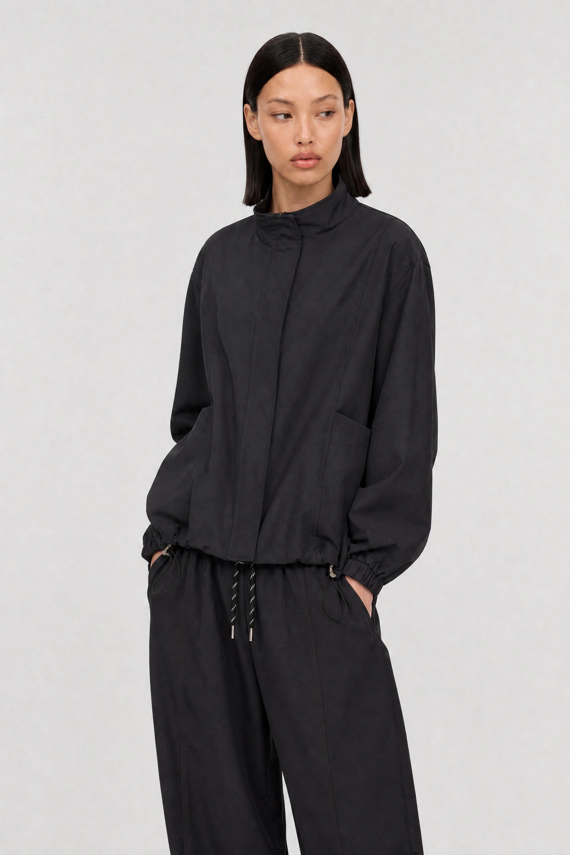 Black diagonal pocket bomber jacket_1