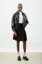 Black double pleat adjustable waist skirt_4