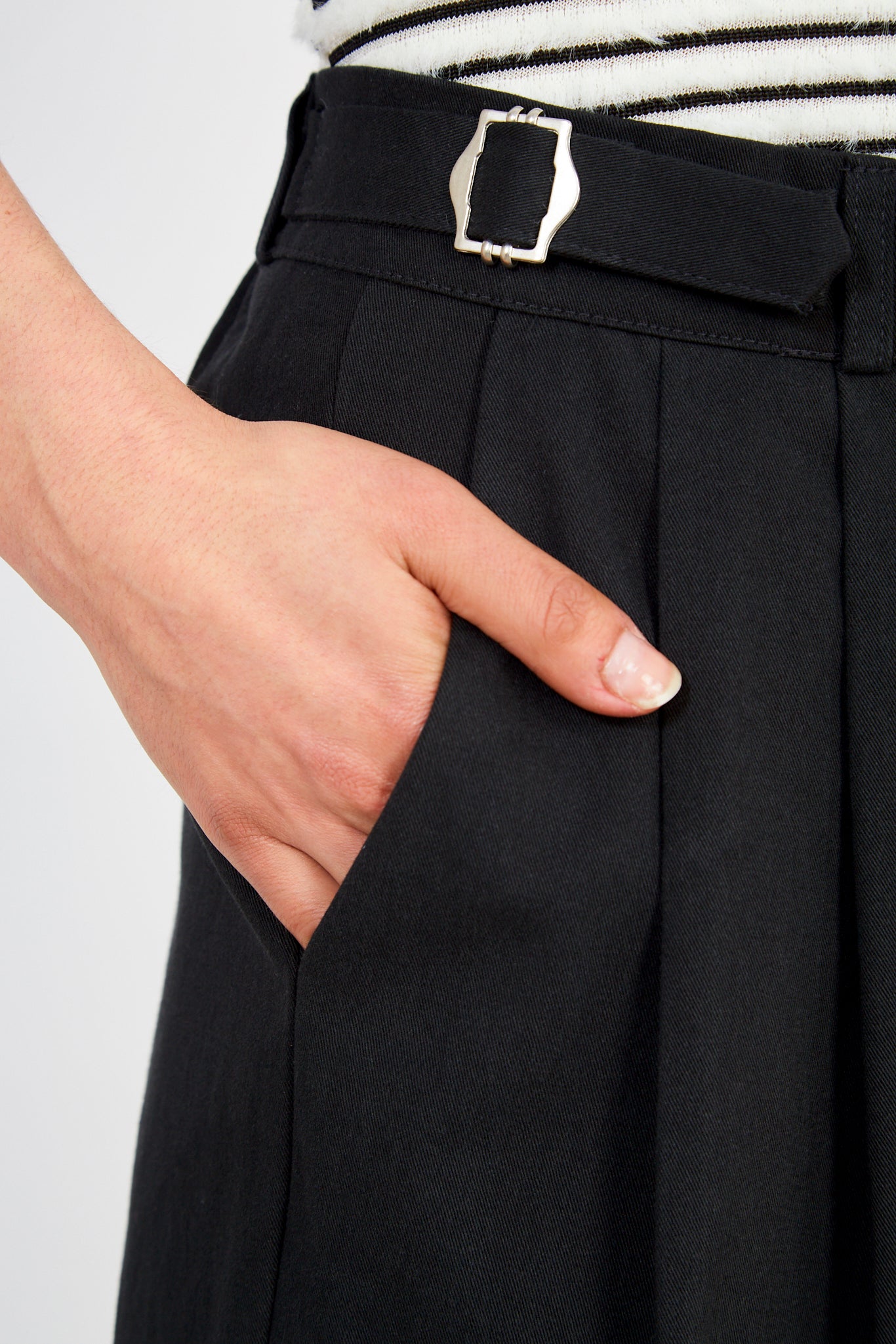 Black double side belted trousers