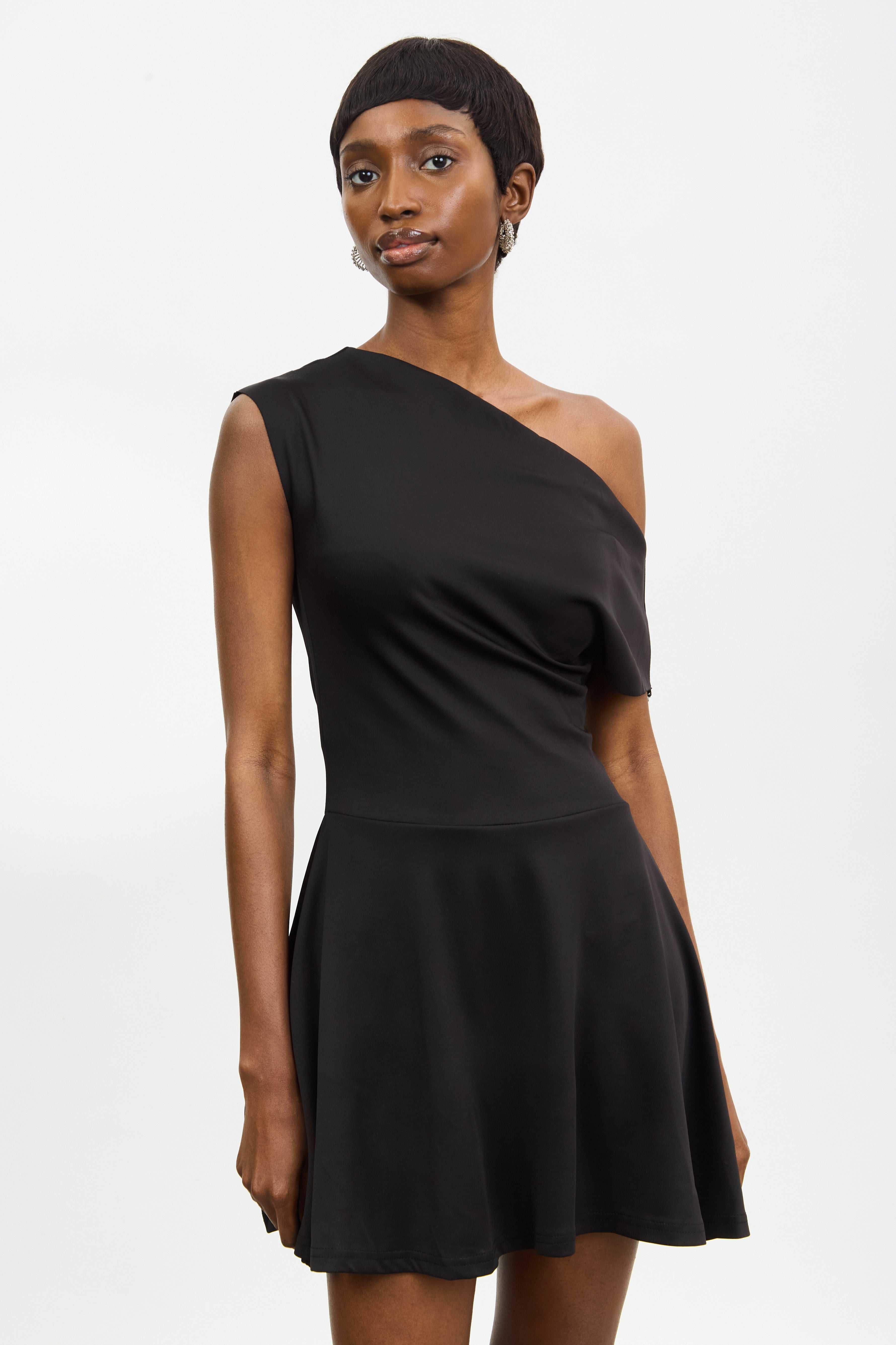 Black draped mini dress | Glassworks London