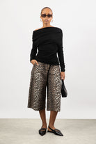 Black draped shoulder long sleeve knit top_4