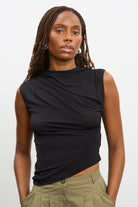 Black draped sleeveless front top_1