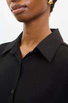 Black draped tie waist shirt dress_4