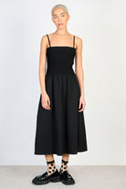 Black fitted bodice thin strap dress_1