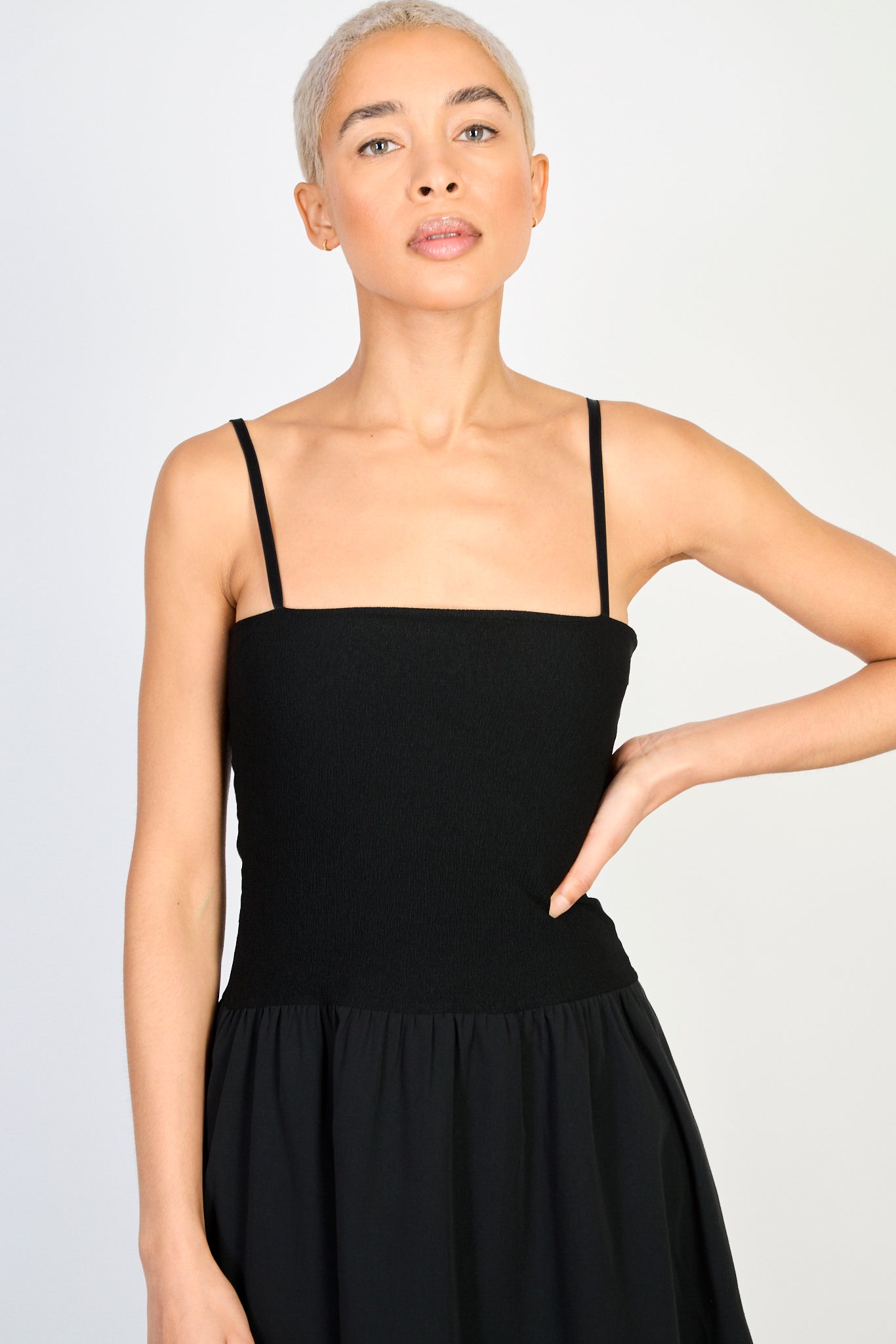 Black fitted bodice thin strap dress_3