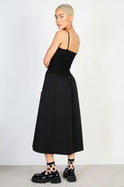 Black fitted bodice thin strap dress_2
