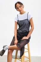 Black floaty side button strappy dress_5